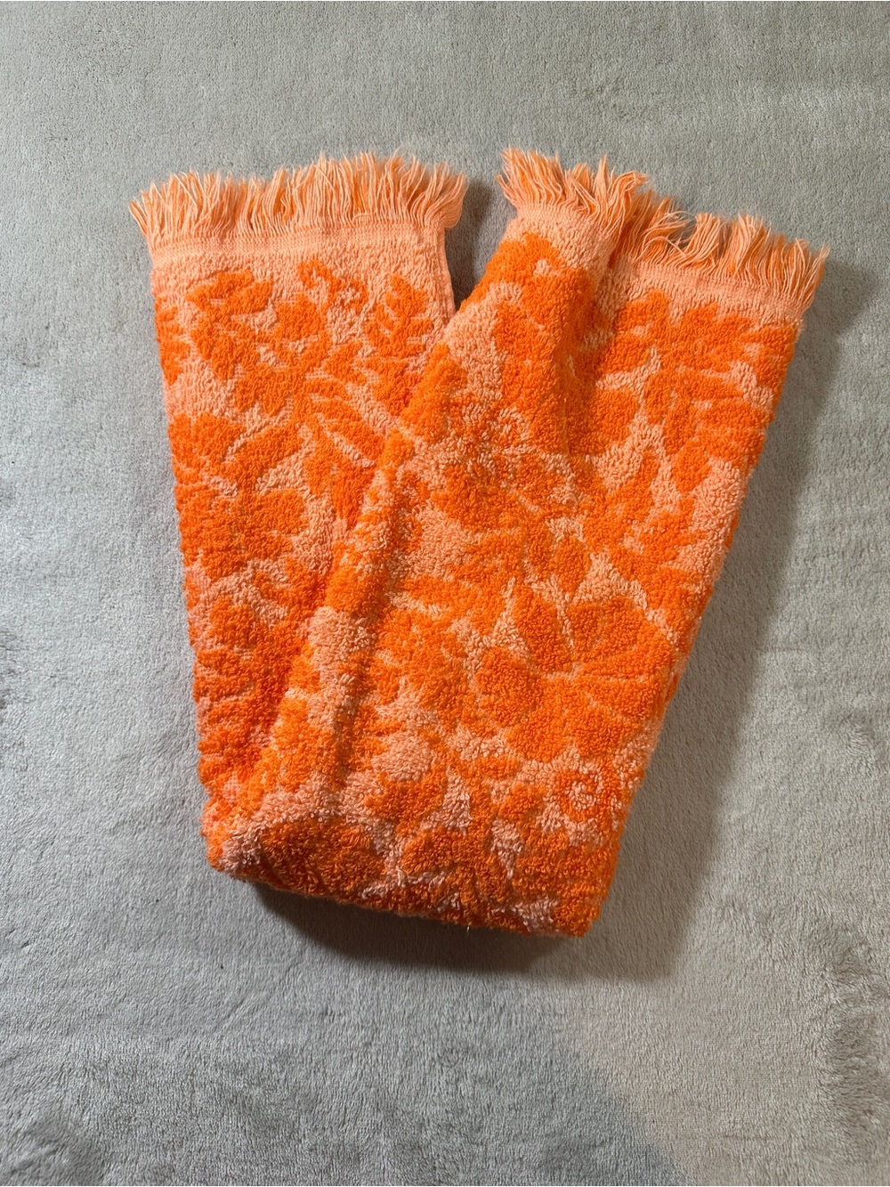 Cannon Monticello 15x2 Orange Peach Floral Fringed Cotton Hand Towel Vintage